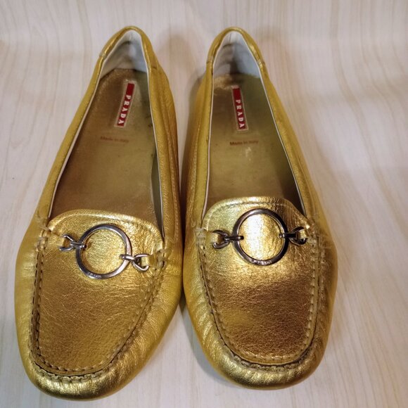 Prada Sport Gold Leather Loafers. Size 9 Good condition. In original bag and box - Picture 8 of 9